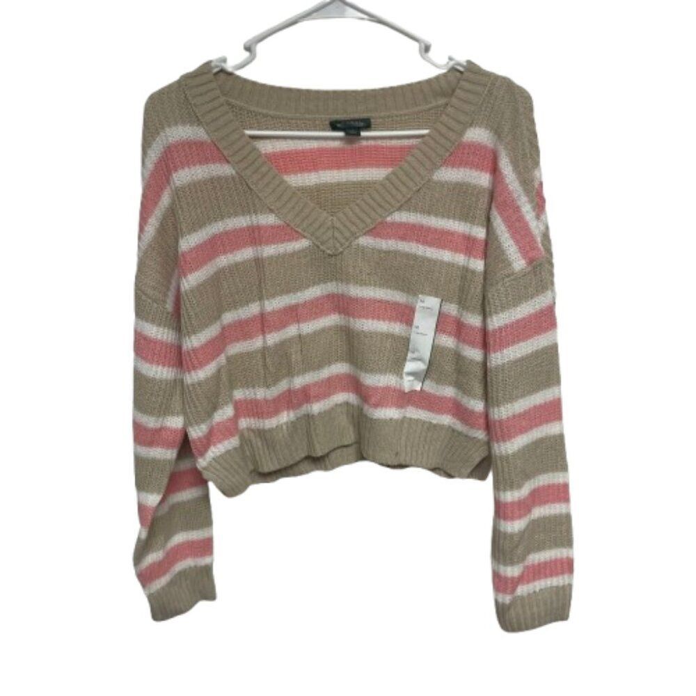 Wild Fable Cotton Knit Pullover V-Neck Sweater Tan Peach NWOT